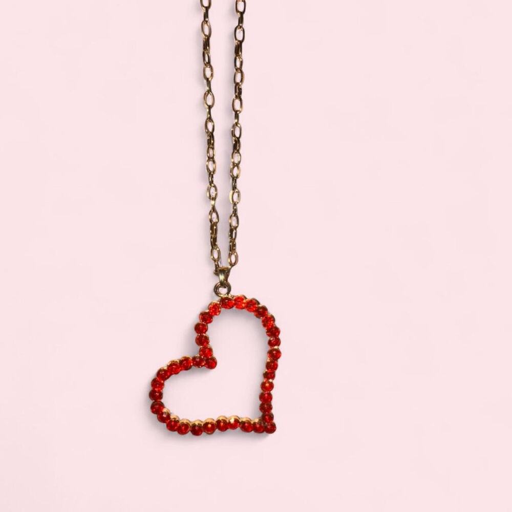 Valentines red heart necklace with